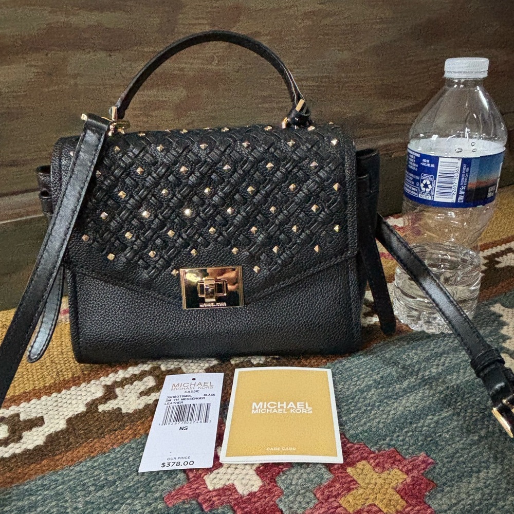 Michael Kors Cassie Top Handle Small Studded weave black Crossbody Bag